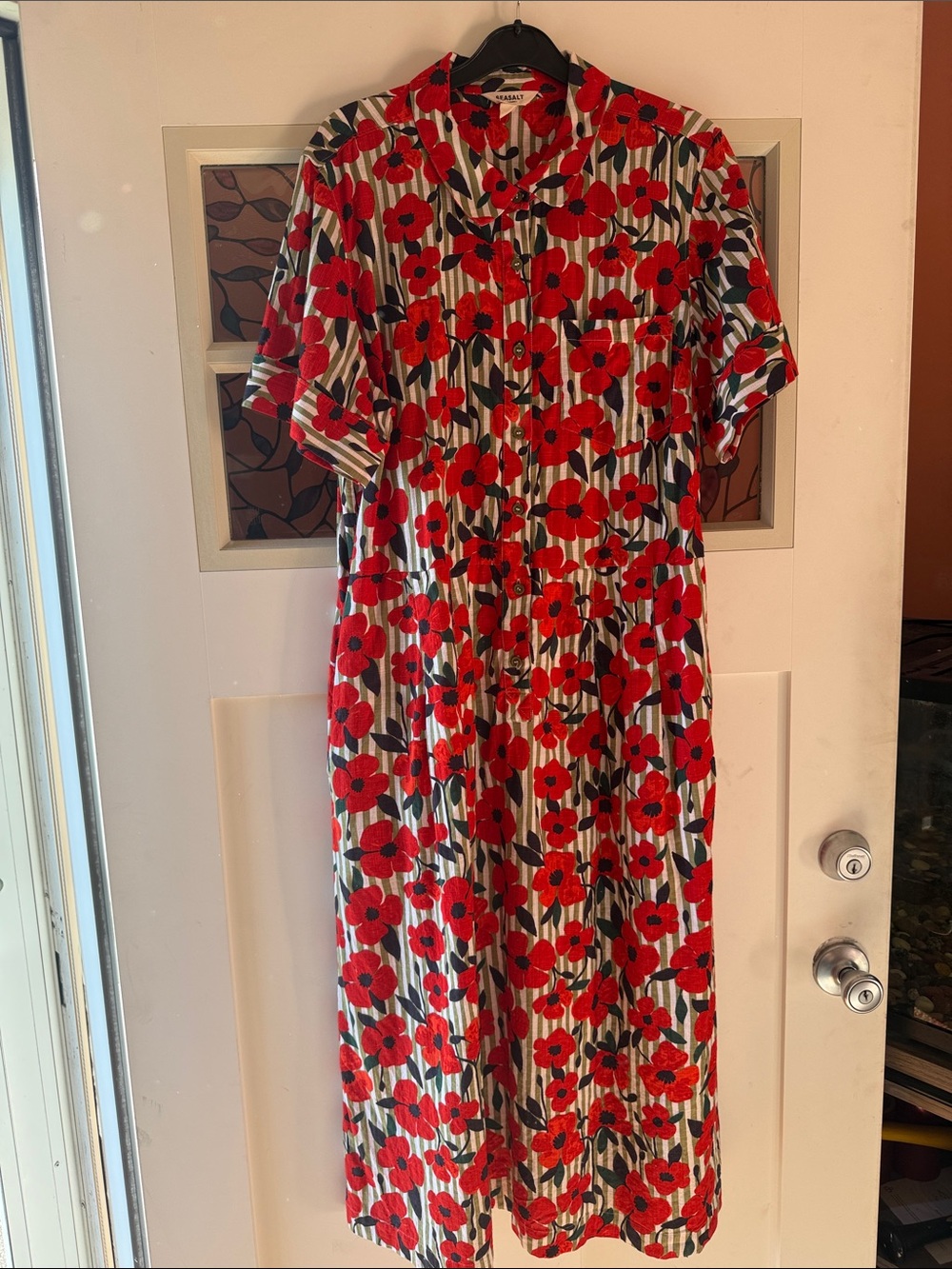 💃Red Floral Button-Front Midi Dress